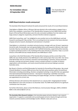 23 September 2016 AWRI Board Election Results Announced