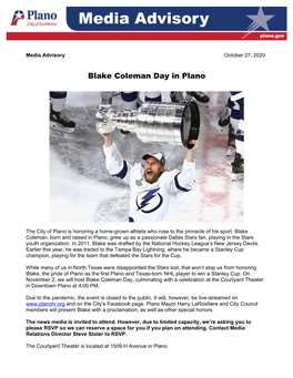 Blake Coleman Day in Plano