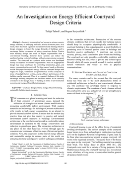 An Investigation on Energy Efficient Courtyard Design Criteria