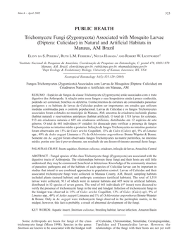 Trichomycete Fungi (Zygomycota) Associated with Mosquito Larvae (Diptera: Culicidae) in Natural and Artificial Habitats in Manaus, AM Brazil