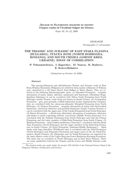 The Triassic and Jurassic of East Stara Planina (Bulgaria), Tulcea Zone (North Dobrogea, Romania) and South Crimea (Gorniy Krim, Ukraine)