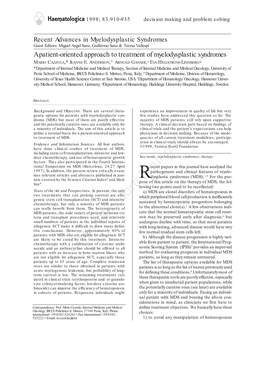 Recent Advances in Myelodysplastic