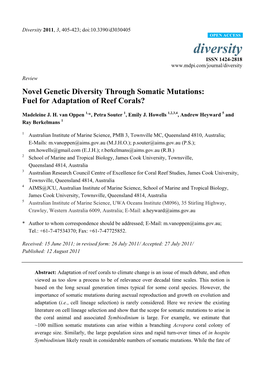 Novel Genetic Diversity Through Somatic Mutations: Fuel for Adaption of Reef Corals?