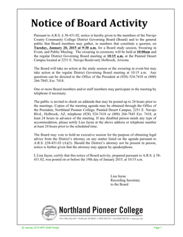 Notice of Board Activity