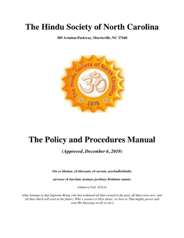 The Hindu Society of North Carolina the Policy and Procedures