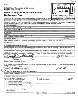 Text Statement, "Parkways of the National Capital Region, 1913 to 1965," Is Attached to This Document