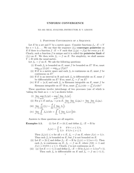 UNIFORM CONVERGENCE 1. Pointwise Convergence