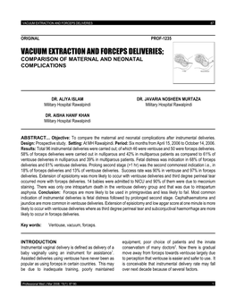 Vacuum Extraction and Forceps Deliveries; Comparison of Maternal and Neonatal Complications