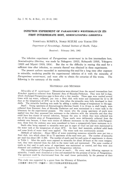 The Infection Experiment of Paragonimus Westermani in Its First