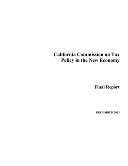 California Commission on Tax Policy in the New Economy. the Commission’S Charter Is Defined by Revenue and Taxation Code Sections 38061-38067