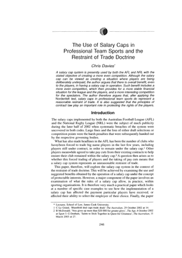 The Use of Salary Caps in Professional Team Sports and the Restraint of Trade Doctrine