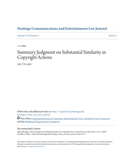 Summary Judgment on Substantial Similarity in Copyright Actions Julie J