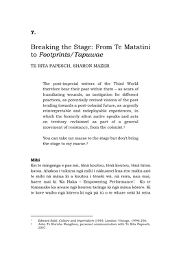 Breaking the Stage: from Te Matatini to Footprints/Tapuwae