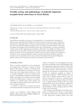 Possible Ecology and Epidemiology of Medically Important Mosquito-Borne Arboviruses in Great Britain