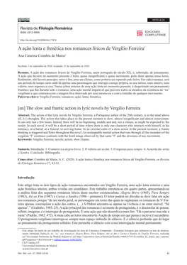 A Ação Lenta E Frenética Nos Romances Líricos De Vergílio Ferreira1 Ana Catarina Coimbra De Matos2