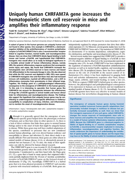 Uniquely Human CHRFAM7A Gene Increases the Hematopoietic Stem Cell Reservoir in Mice and Amplifies Their Inflammatory Response