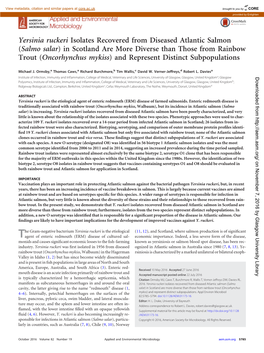 Yersinia Ruckeri Isolates Recovered from Diseased Atlantic Salmon