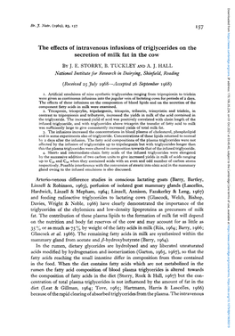 The Effects of Intravenous Infusions of Triglycerides on the Secretion of Milk Fat in the Cow