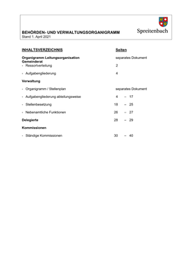 BEHÖRDEN- UND VERWALTUNGSORGANIGRAMM Stand 1