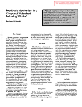 Feedback Mechanism in a Chaparral Watershed Following Wildfire 1