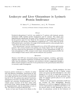 Leukocyte and Liver Glutaminase in Lysinuric Protein Intolerance