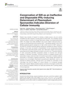 Conservation of S20 As an Ineffective and Disposable Ifnγ-Inducing Determinant of Plasmodium Sporozoites Indicates Diversion of Cellular Immunity