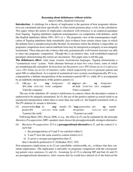 Reasoning About Definiteness Without Articles James Collins, Stanford