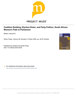 Coalition Building, Election Rules, and Party Politics: South African Women's Path to Parliament