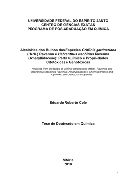 Amaryllidaceae): Perfil Químico E Propriedades Citotóxicas E Genotóxicas