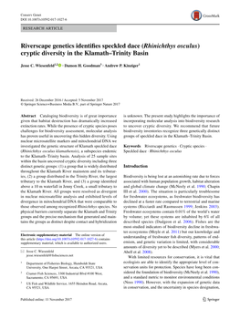 Riverscape Genetics Identifies Speckled Dace (Rhinichthys Osculus) Cryptic Diversity in the Klamath–Trinity Basin