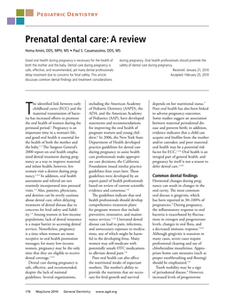 Prenatal Dental Care: a Review