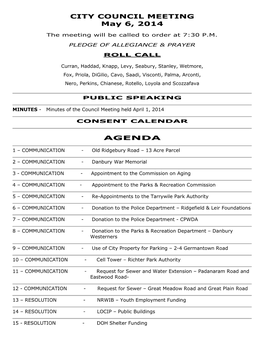 CITY COUNCIL MEETING May 6, 2014 AGENDA