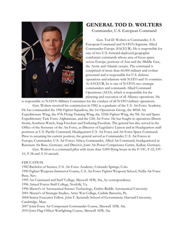 GENERAL TOD D. WOLTERS Commander, U.S