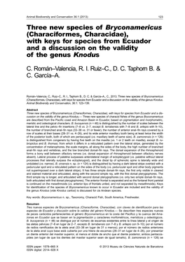 Three New Species of Bryconamericus (Characiformes, Characidae), with Keys for Species from Ecuador and a Discussion on the Validity of the Genus Knodus