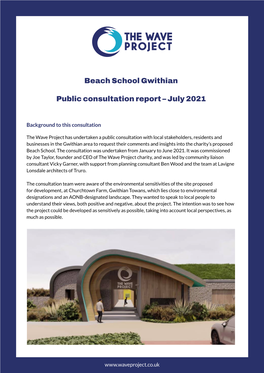 Beach School Gwithian Public Consultation Report – July 2021