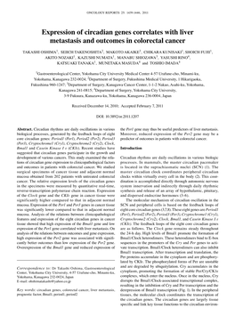 Expression of Circadian Genes Correlates with Liver Metastasis and Outcomes in Colorectal Cancer