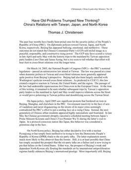 China's Relations with Taiwan, Japan, and North Korea