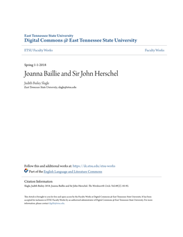 Joanna Baillie and Sir John Herschel Judith Bailey Slagle East Tennessee State University, Slagle@Etsu.Edu