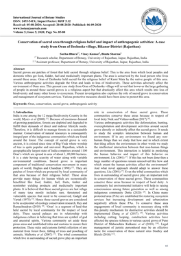 Conservation of Sacred Area Through Religious Belief and Impact of Anthropogenic Activities: a Case Study from Oran of Deshnoke Village, Bikaner District (Rajasthan)