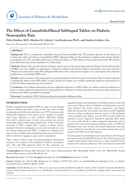 The Effects of Cannabidiol-Based Sublingual Tablets on Diabetic Neuropathic Pain Debra Kimless, M.D., Matthew K