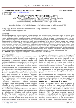 Novel Atypical Antipsychotic Agents