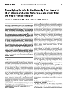 Quantifying Threats to Biodiversity from Invasive Alien Plants and Other Factors: a Case Study from the Cape Floristic Region