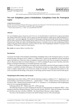 Two New Eulophinae Genera (Chalcidoidea: Eulophidae) from the Neotropical Region