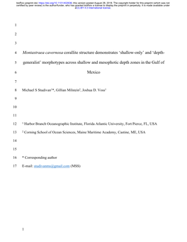 Montastraea Cavernosa Corallite Structure Demonstrates 'Shallow-Only'