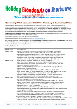 Holiday Broadcasts on Shortwave (Version 4 – I S S U E D 23 December )