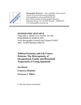 Political Economy and Life Course Patterns: the Heterogeneity of Occupational, Family and Household Trajectories of Young Spaniards