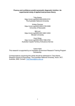 Fluency and Confidence Predict Paramedic Diagnostic Intuition: an Experimental Study of Applied Dual-Process Theory