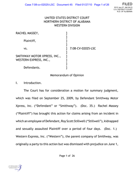 United States District Court Northern District of Alabama Western Division