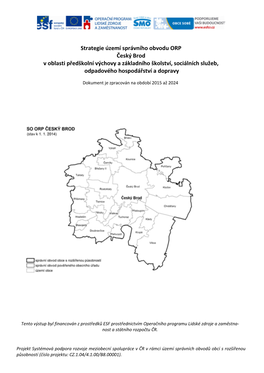 Strategie Území Správního Obvodu ORP Český Brod V Oblasti Předškolní Výchovy a Základního Školství, Sociálních Služeb, Odpadového Hospodářství a Dopravy