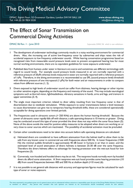 The Effect of Sonar Transmission on Commercial Diving Activities